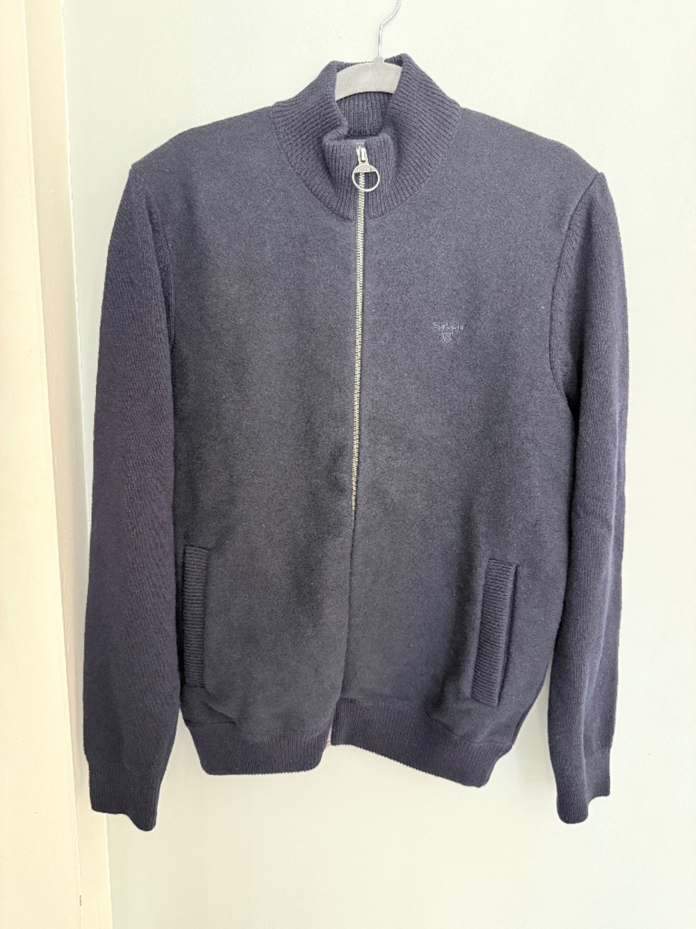 Barbour Navy Wool Zip-Up Sweater Jacket | Men's Small